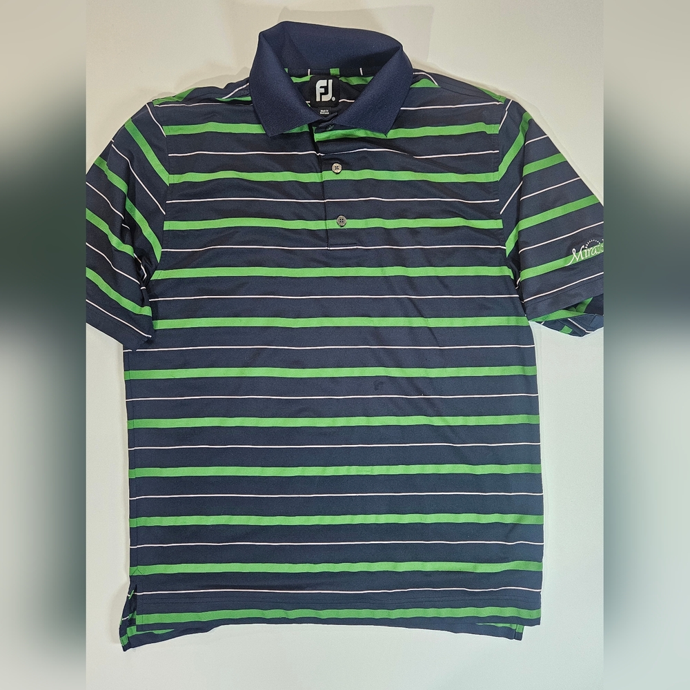 Footjoy Mens Golf Polo Medium Green Black Stripe Preppy Outdoor Activewear Shirt